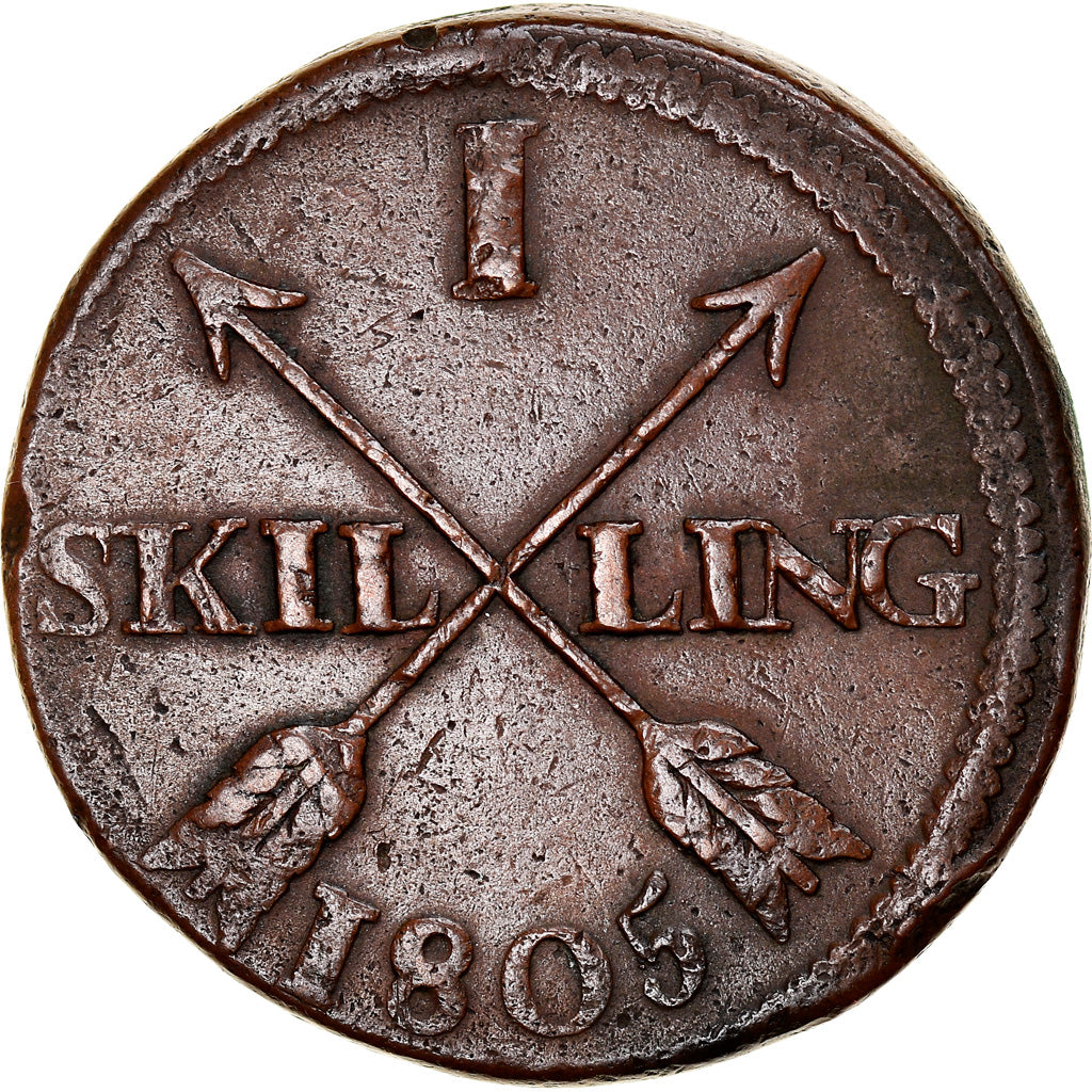 Coin, Sweden, Gustaf IV Adolf, Skilling, 1805, EF(40-45), Copper, KM:566