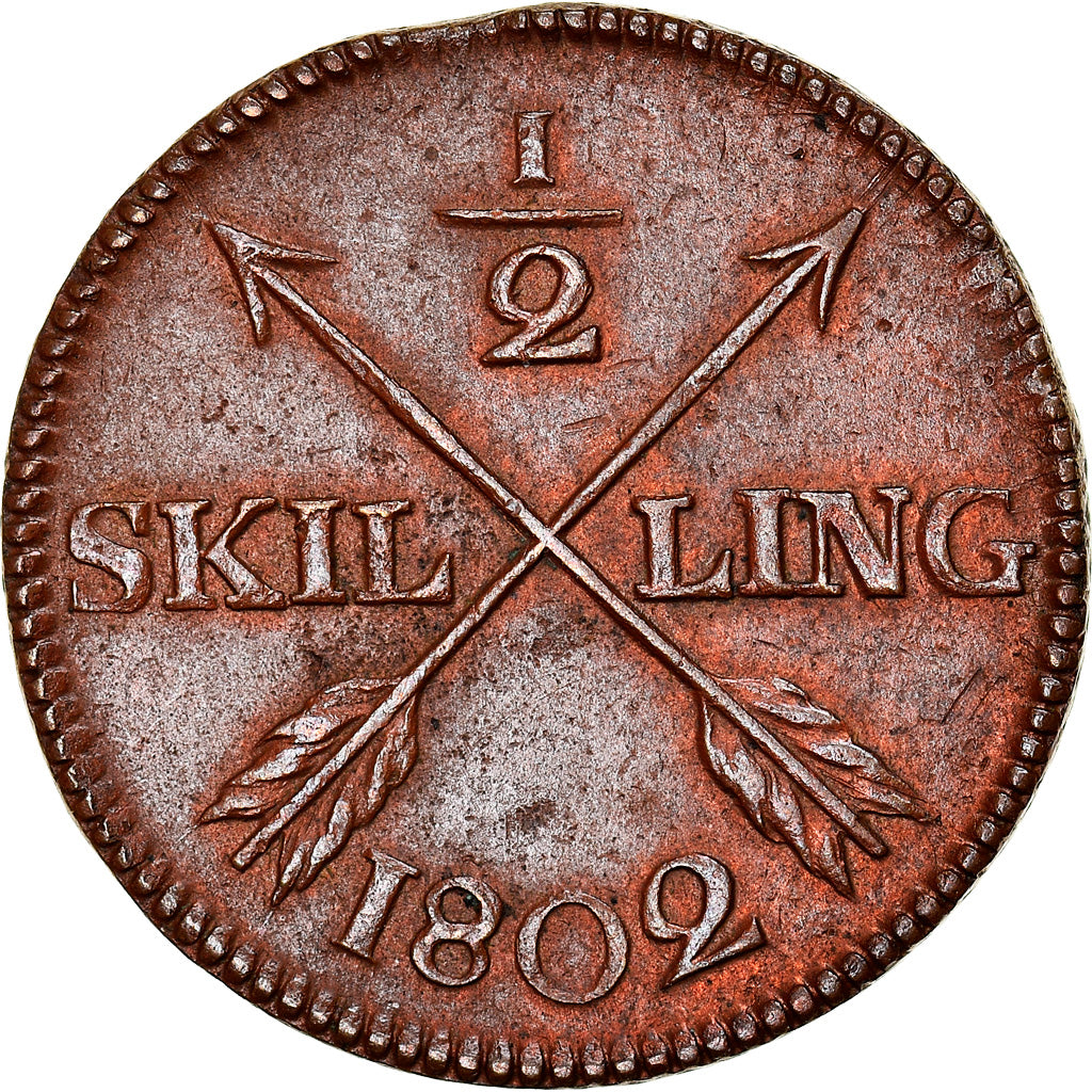 Coin, Sweden, Gustaf IV Adolf, 1/2 Skilling, 1802, AU(50-53), Copper, KM:565