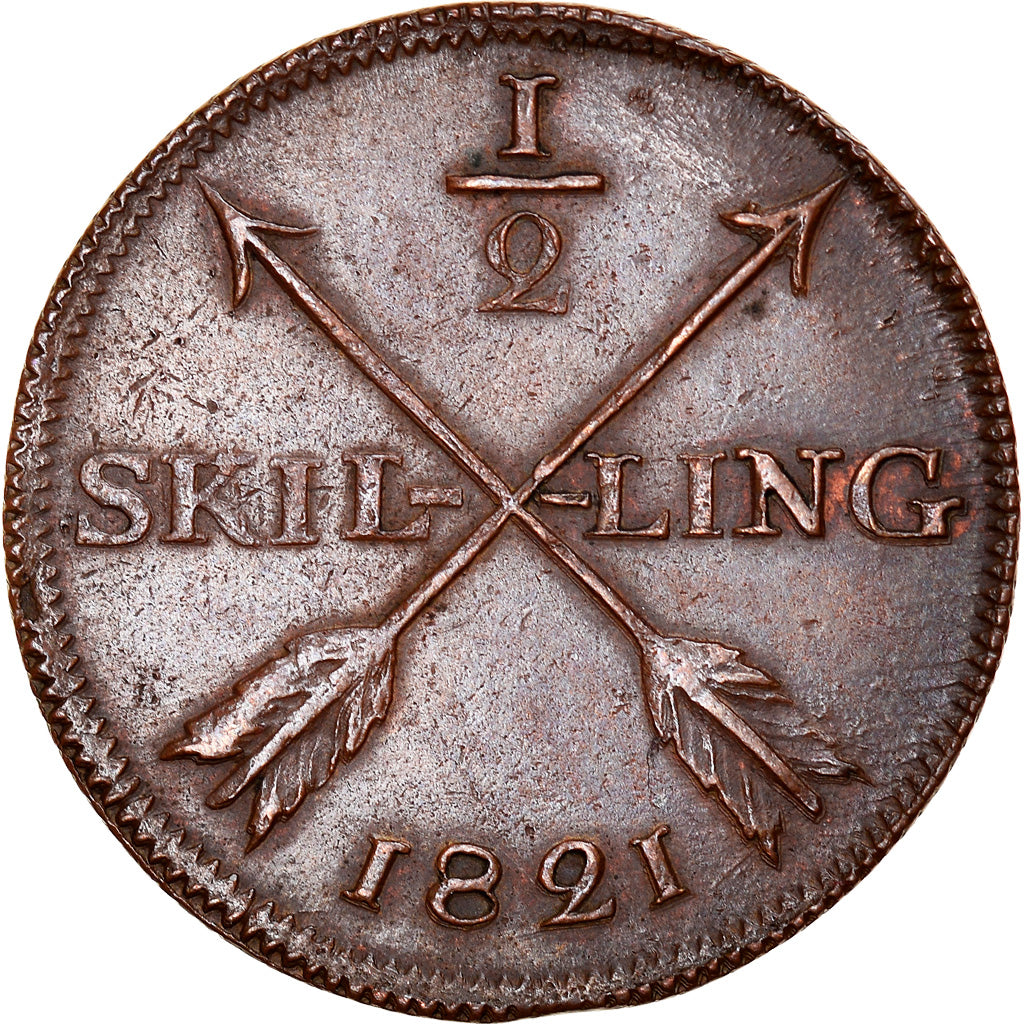 Coin, Sweden, Carl XIV Johan, 1/2 Skilling, 1821, EF(40-45), Copper, KM:596