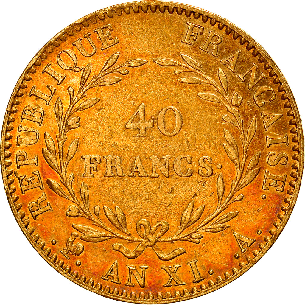 Moneda, Francia, Napoléon I, 40 Francs, An XI, Paris, MBC+, Oro, KM:652