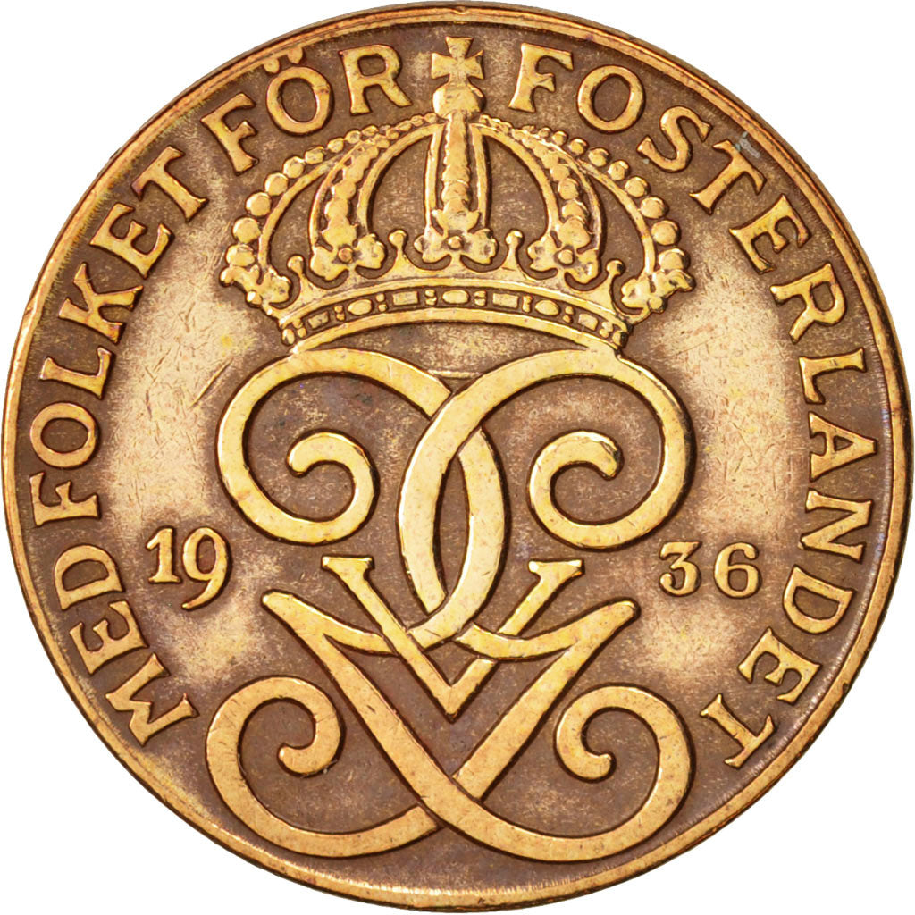 Sweden, Gustaf V, 2 Öre, 1936, EF(40-45), Bronze, KM:778