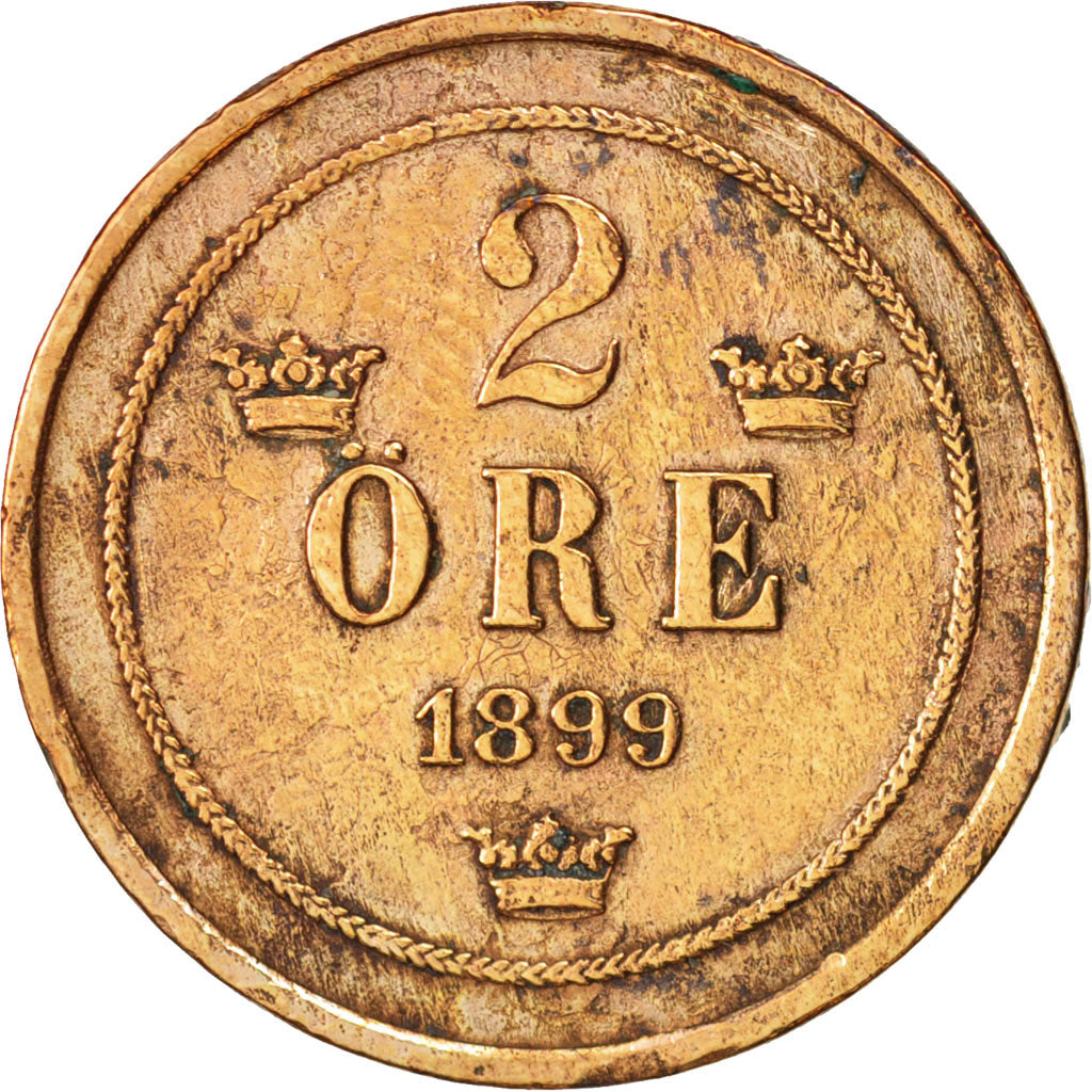 Coin, Sweden, Oscar II, 2 Öre, 1899, VF(20-25), Bronze, KM:746