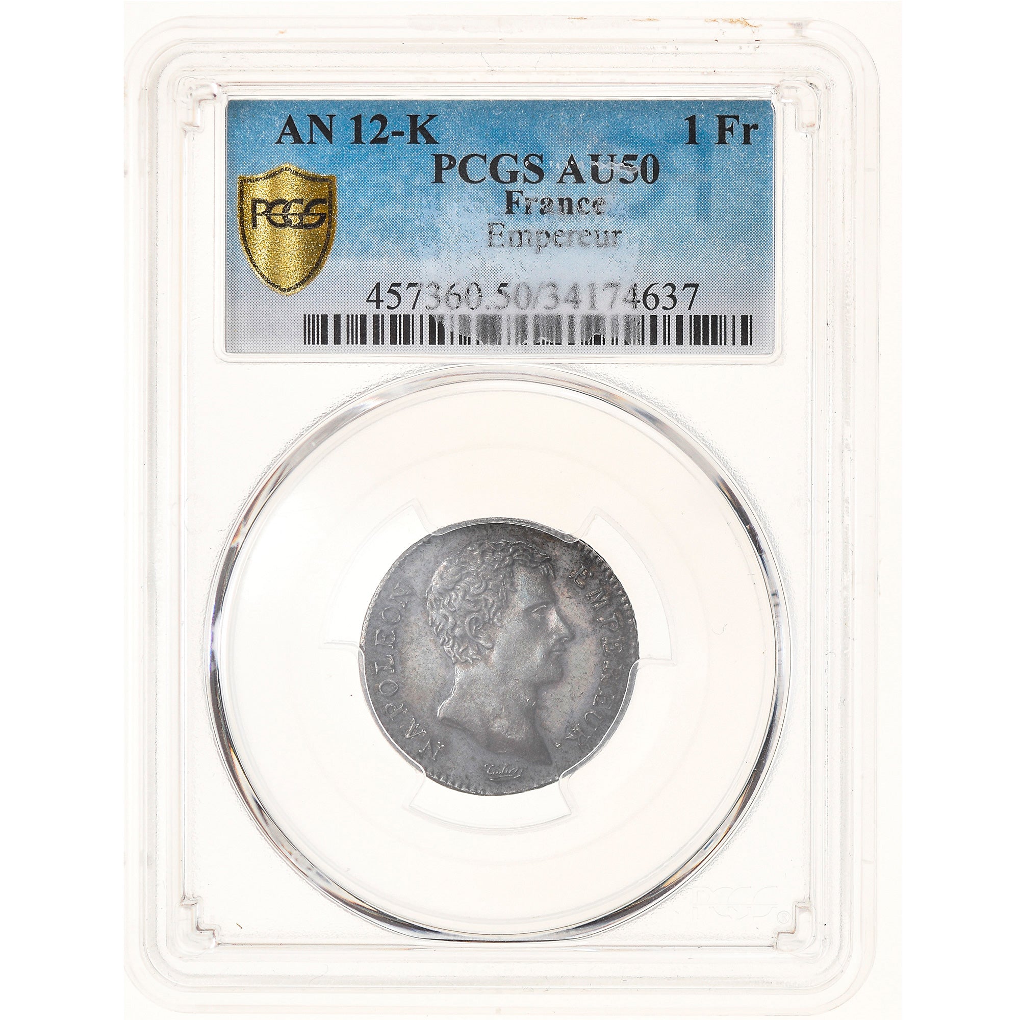 Moneta, Francia, Napoléon I, Franc, An 12, Bordeaux, PCGS, AU50, BB+, Argento