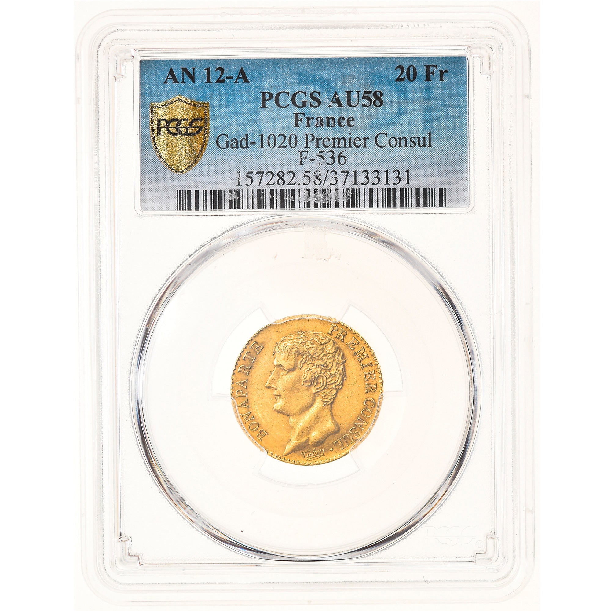 Münze, Frankreich, Napoléon I, 20 Francs, An 12, Paris, PCGS, AU58, VZ, Gold