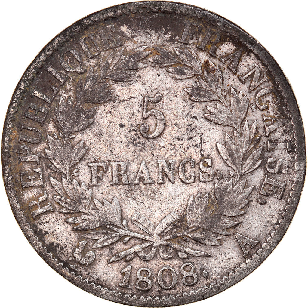 Coin, France, Napoléon I, 5 Francs, 1808, Paris, VF(20-25), Silver, KM:686.1