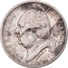 Moneda, Francia, Louis XVIII, Louis XVIII, 5 Francs, 1821, Paris, BC+, Plata