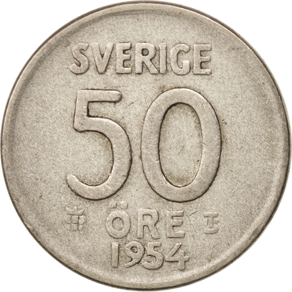 Coin, Sweden, Gustaf VI, 50 Öre, 1954, VF(30-35), Silver, KM:825