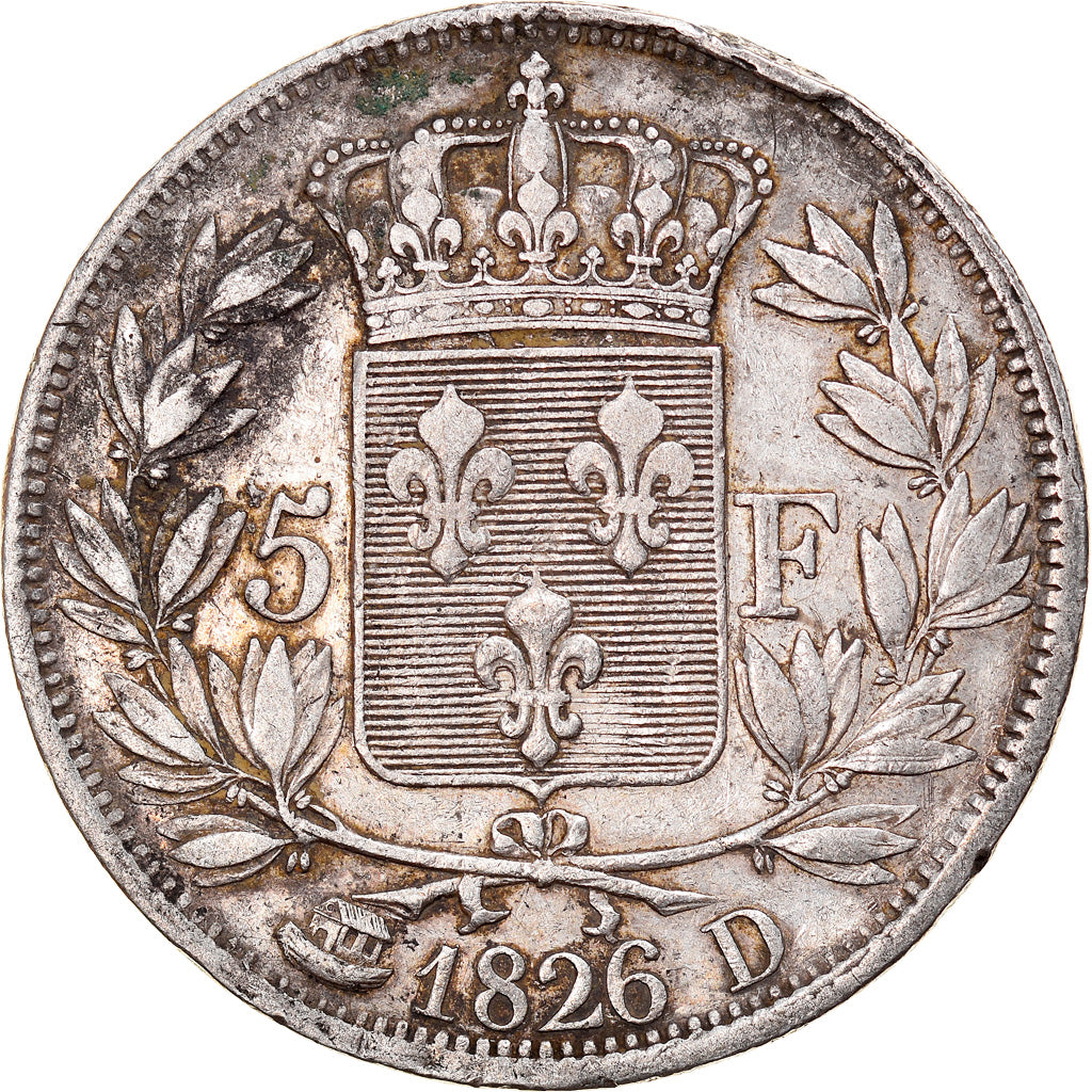 Coin, France, Charles X, 5 Francs, 1826, Lyon, VF(30-35), Silver, KM:720.4