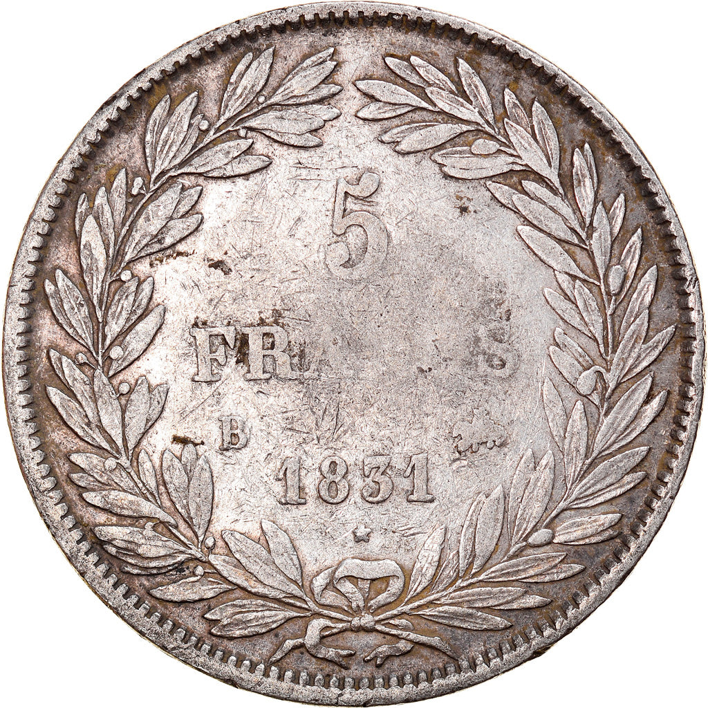 Coin, France, Louis-Philippe, 5 Francs, 1831, Rouen, VF(30-35), Silver, KM:735.2
