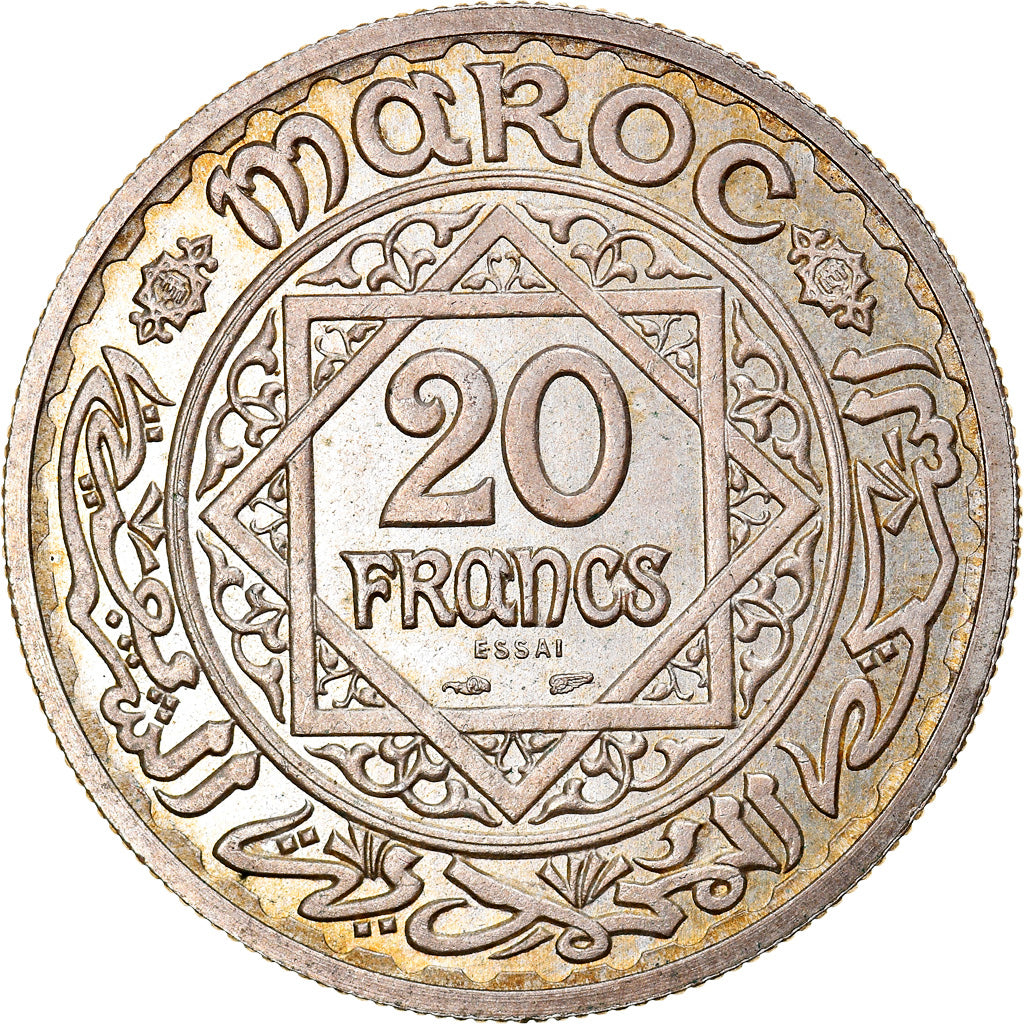 Coin, Morocco, Mohammed V, 20 Francs, AH 1347/1928, Paris, ESSAI, MS(65-70)