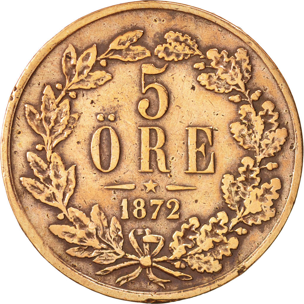 Sweden, Carl XV Adolf, 5 Öre, 1872, VF(30-35), Bronze, KM:707
