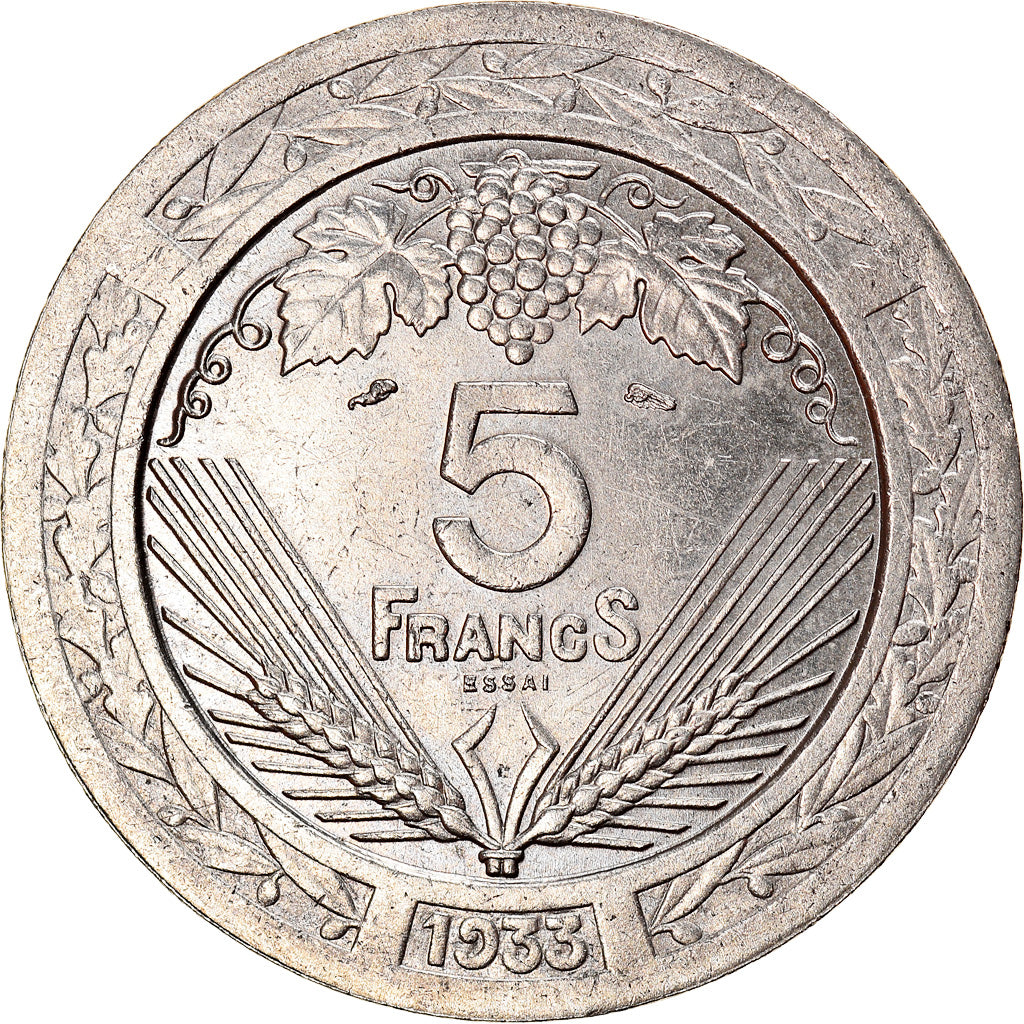 Coin, France, Concours de Vézien, 5 Francs, 1933, ESSAI, MS(63), Nickel