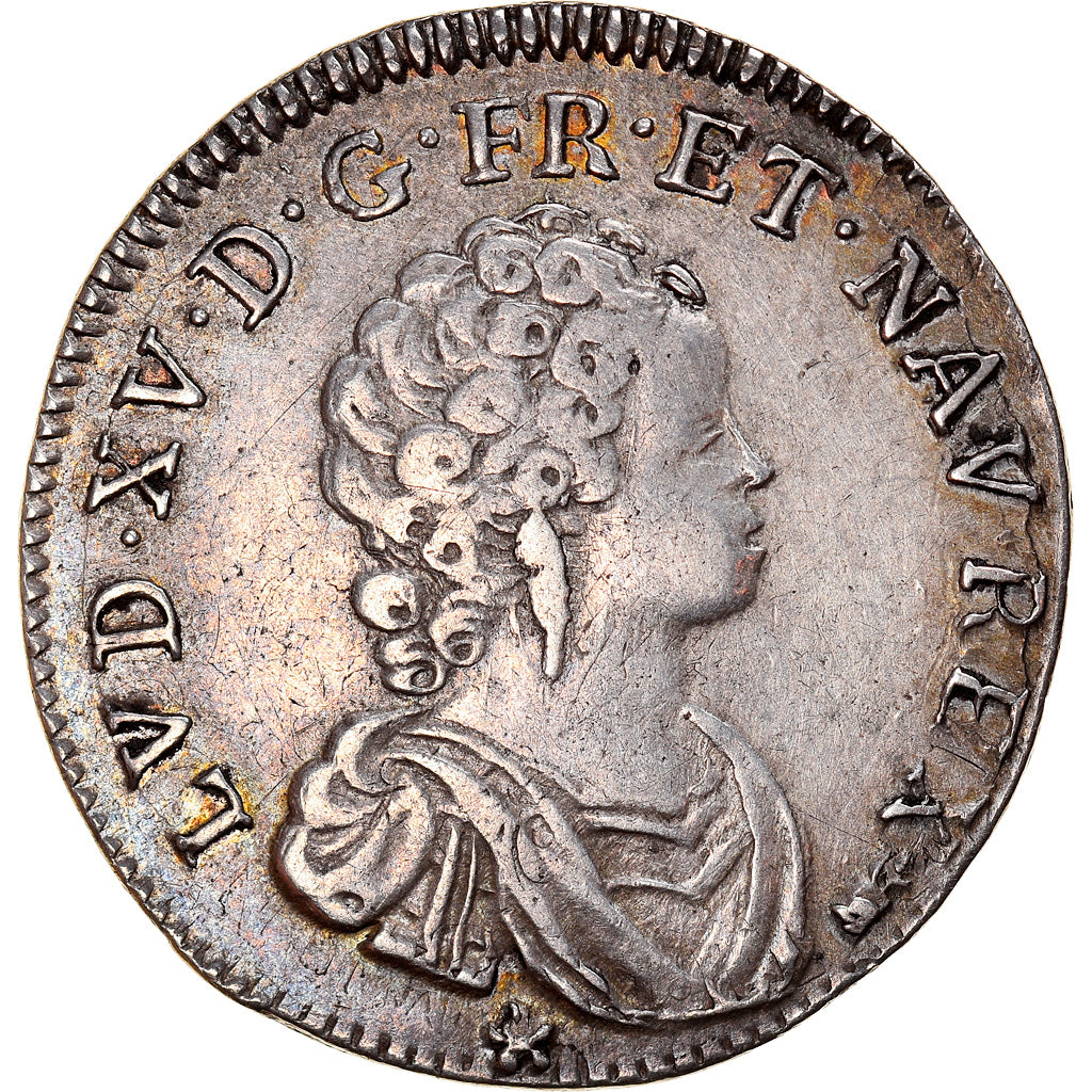 Moeda, França, Louis XV, 1/4 Ecu Vertugadin, 1718/7/6, Besançon, AU(50-53)