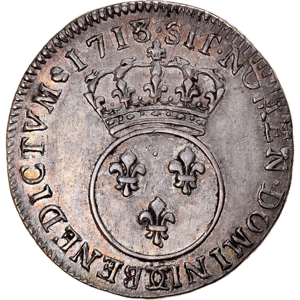 Moeda, França, Louis XV, 1/4 Ecu Vertugadin, 1718/7/6, Besançon, AU(50-53)