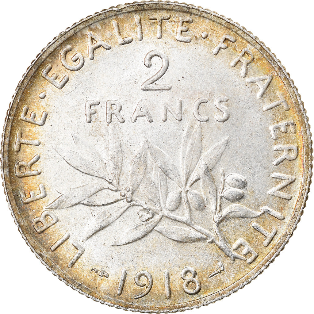 Coin, France, Semeuse, 2 Francs, 1918, Paris, AU(50-53), Silver, KM:845.1