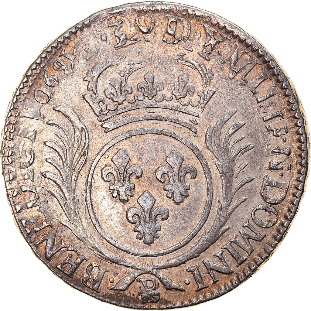 Munten, Frankrijk, Louis XIV, 1/2 Écu aux palmes, 1/2 Ecu, 1693, Rouen, FR+