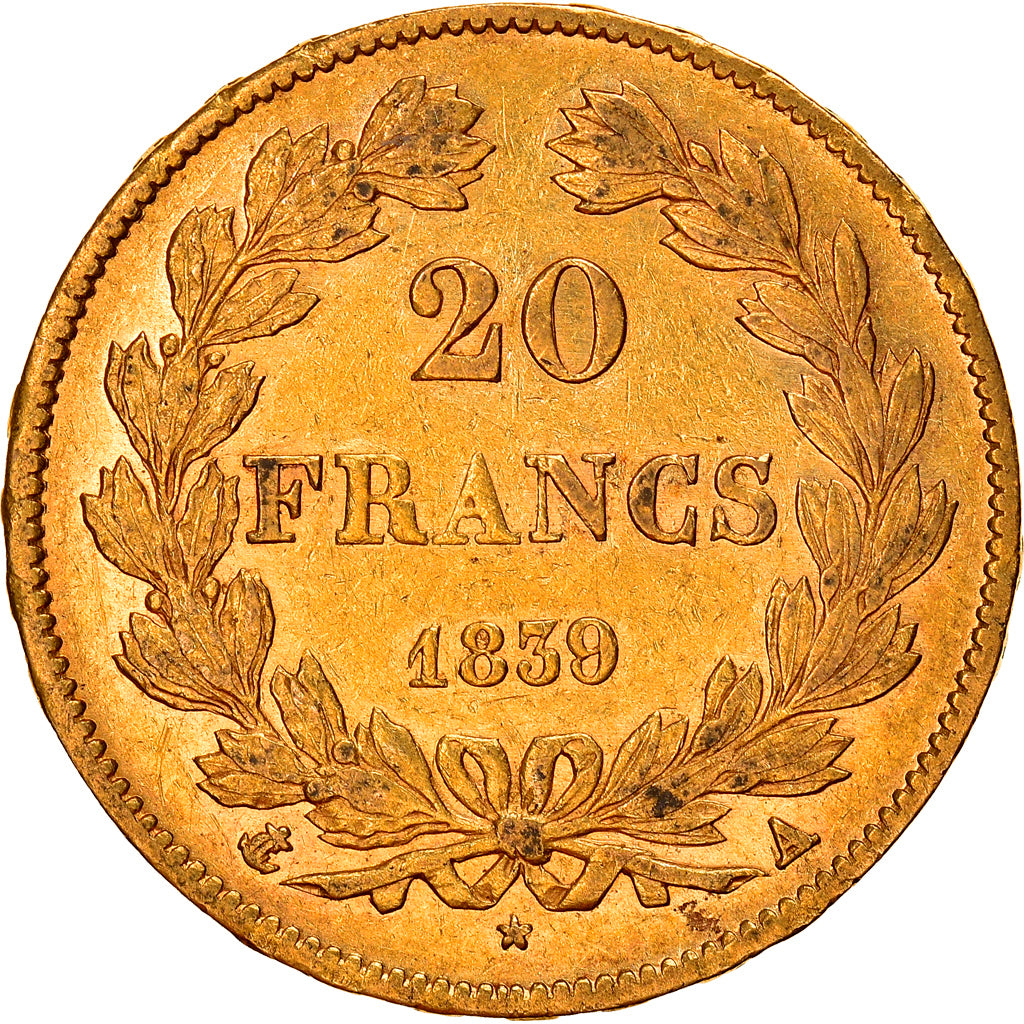 Moneda, Francia, Louis-Philippe, 20 Francs, 1839, Paris, MBC+, Oro, KM:750.1