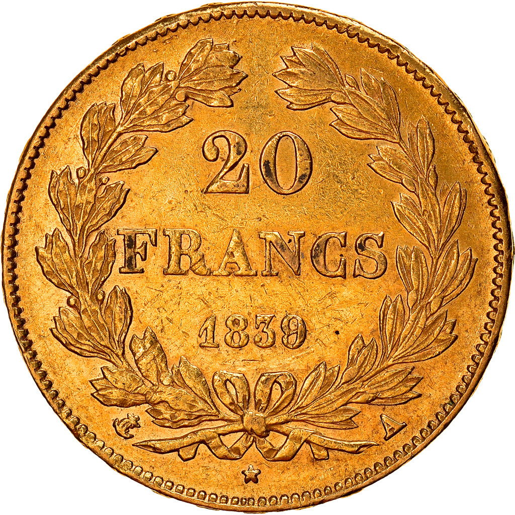 Moneta, Francja, Louis-Philippe, 20 Francs, 1839, Paris, AU(50-53), Złoto
