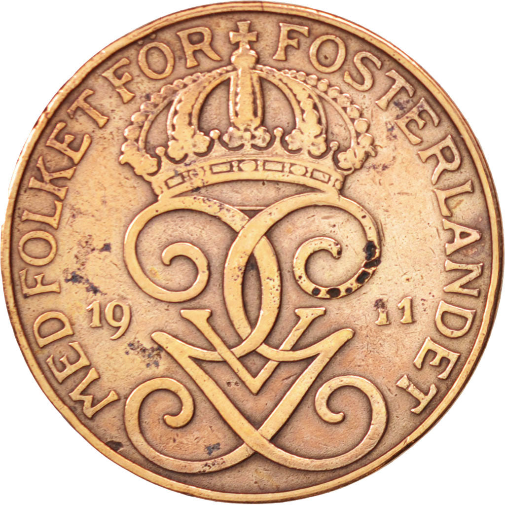Sweden, Gustaf V, 5 Öre, 1911, EF(40-45), Bronze, KM:779.2