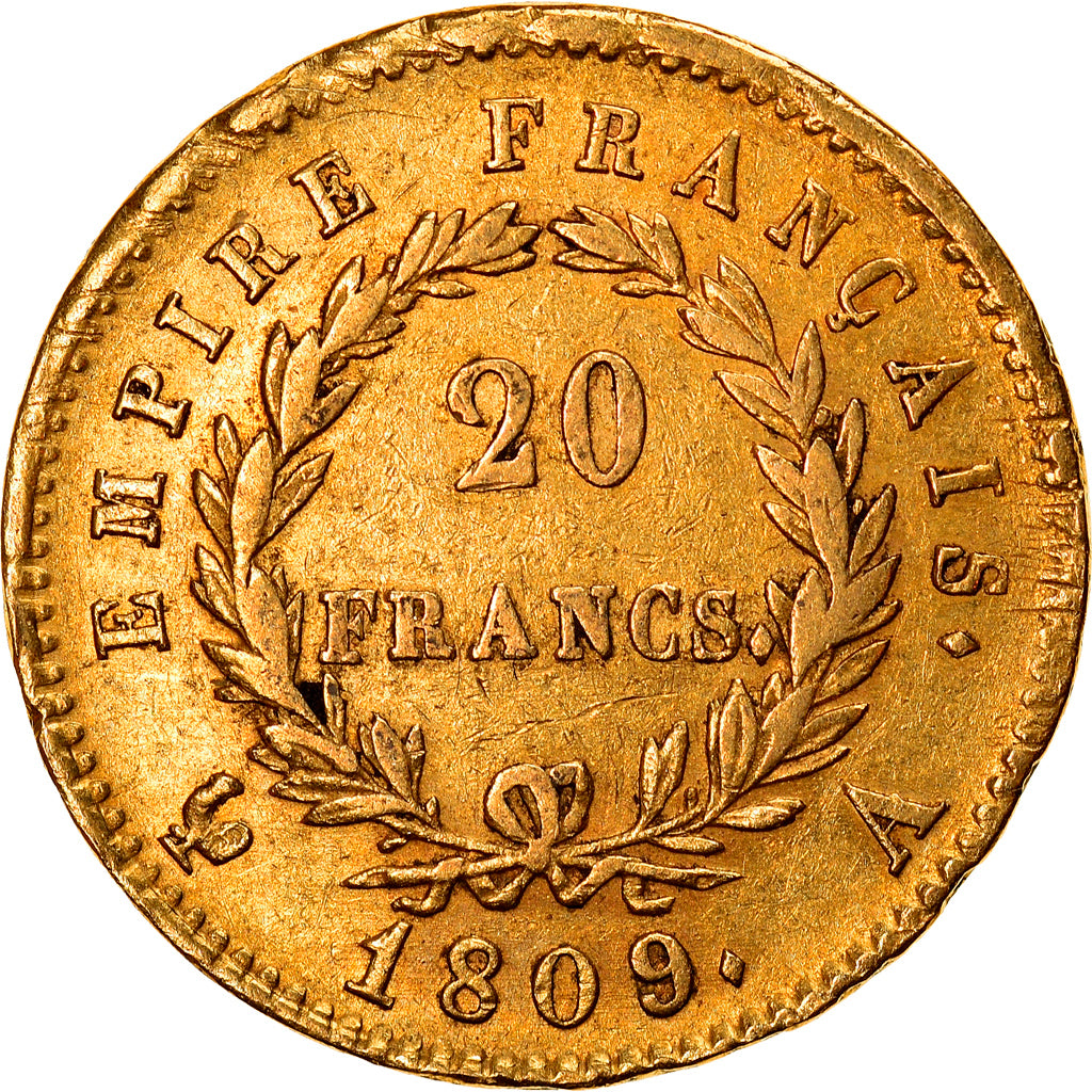 Moneta, Francia, Napoléon I, 20 Francs, 1809, Paris, BB, Oro, KM:695.1