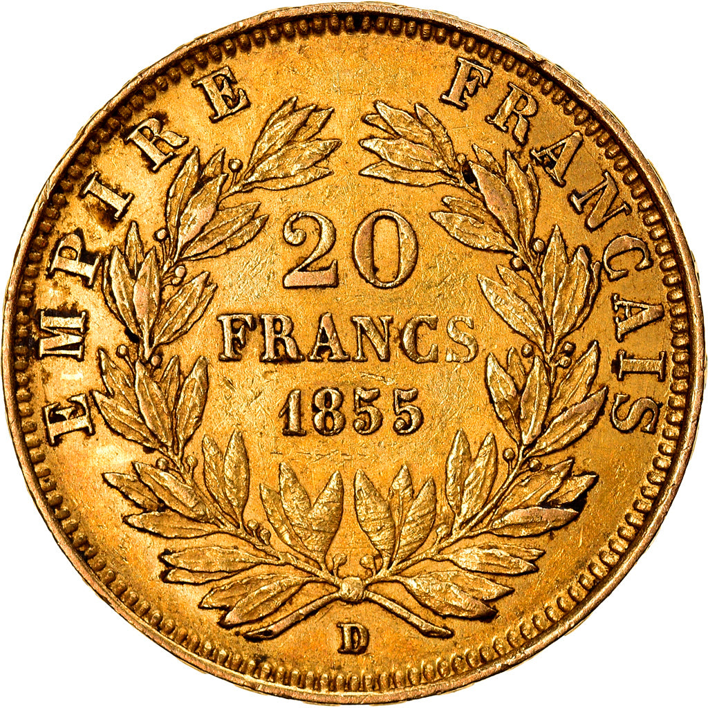 Moneta, Francja, Napoleon III, Napoléon III, 20 Francs, 1855, Lyon, EF(40-45)