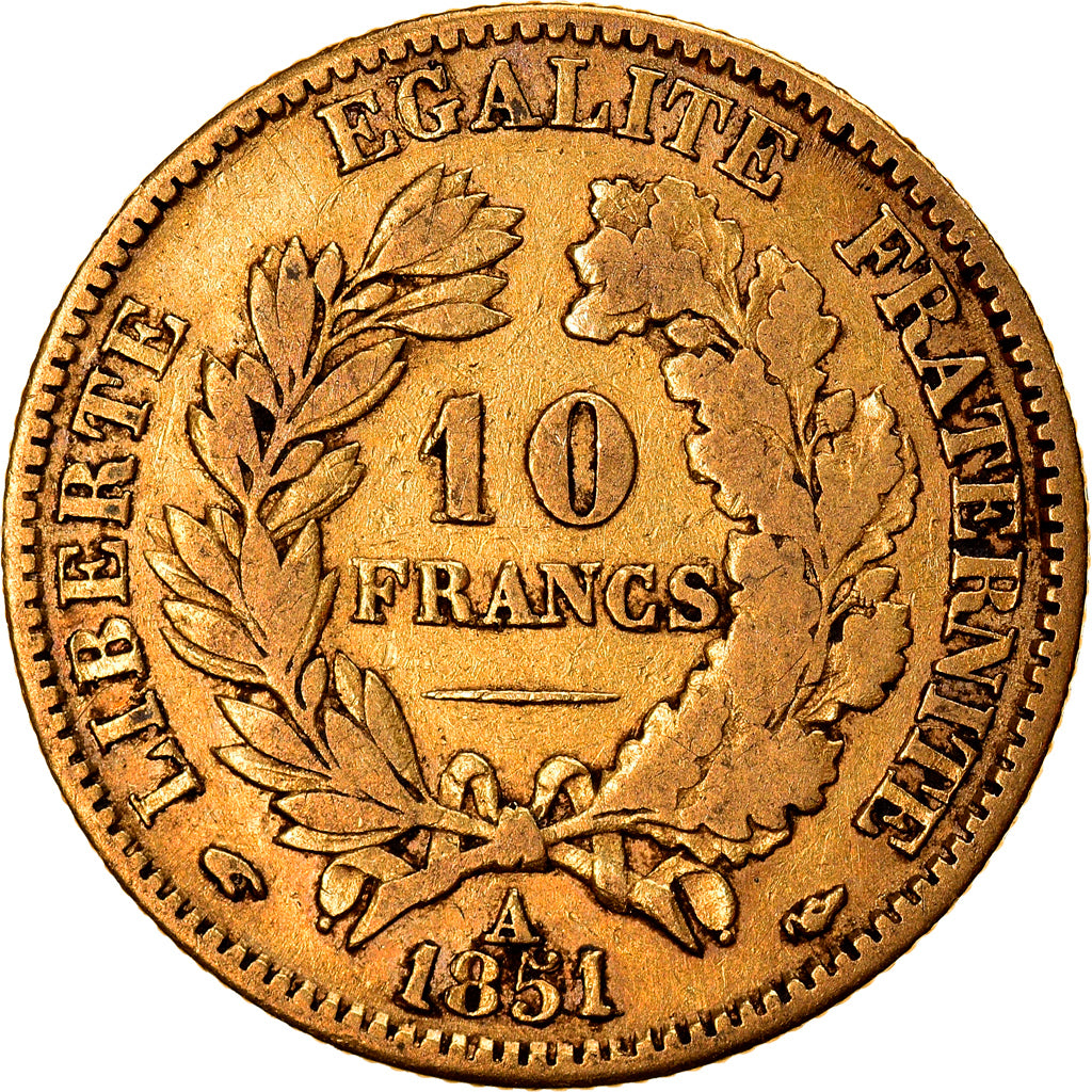 Coin, France, Cérès, 10 Francs, 1851, Paris, VF(30-35), Gold, KM:770