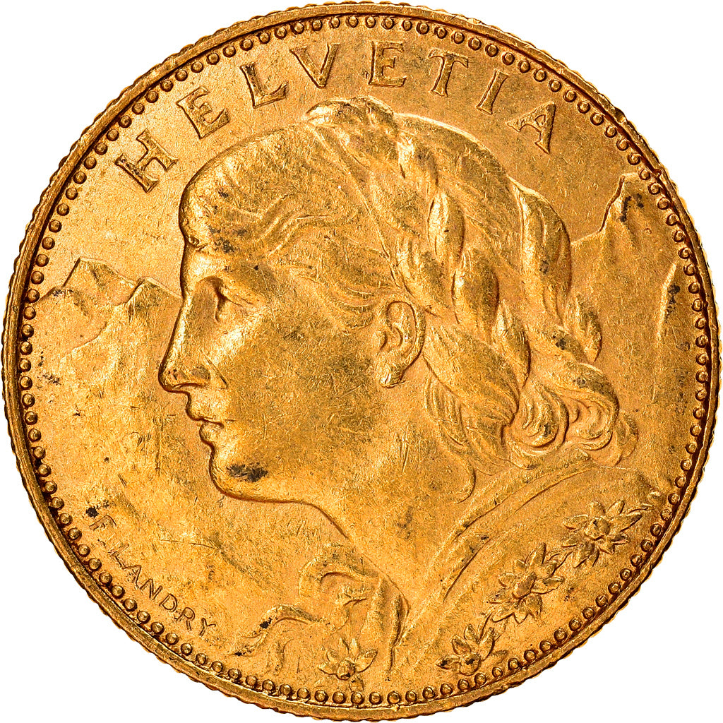 Coin, Switzerland, 10 Francs, 1913, Bern, AU(50-53), Gold, KM:36