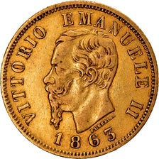 Coin, Italy, Vittorio Emanuele II, 10 Lire, 1863, Torino, EF(40-45), Gold