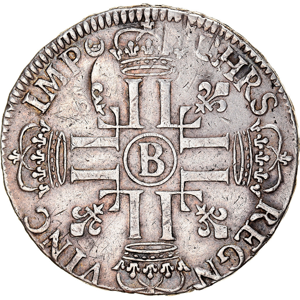 Moneda, Francia, Louis XIV, 1/2 Écu aux 8 L, 1/2 Ecu, 1691, Rouen, MBC, Plata