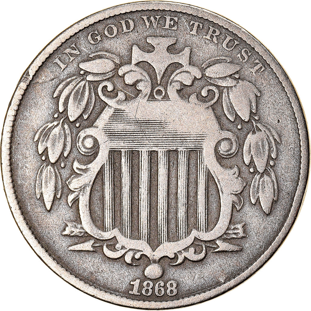 Coin, United States, Shield Nickel, 5 Cents, 1868, U.S. Mint, Philadelphia