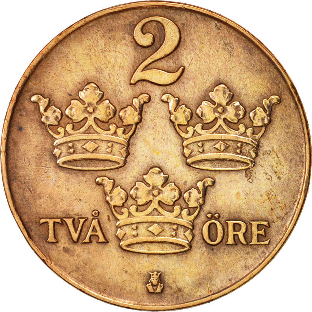 Svezia, Gustaf V, 2 Öre, 1927, BB, Bronzo, KM:778