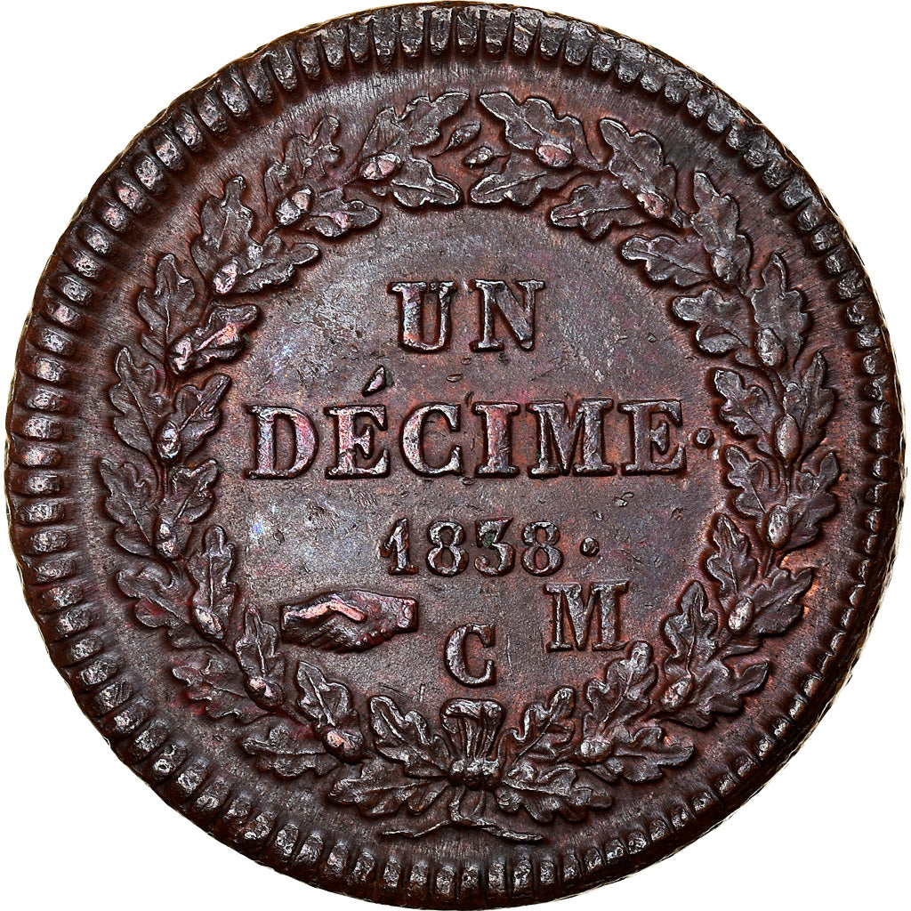 Moneta, Monaco, Honore V, Decime, 1838, Monaco, SPL-, Ottone, KM:97.1a