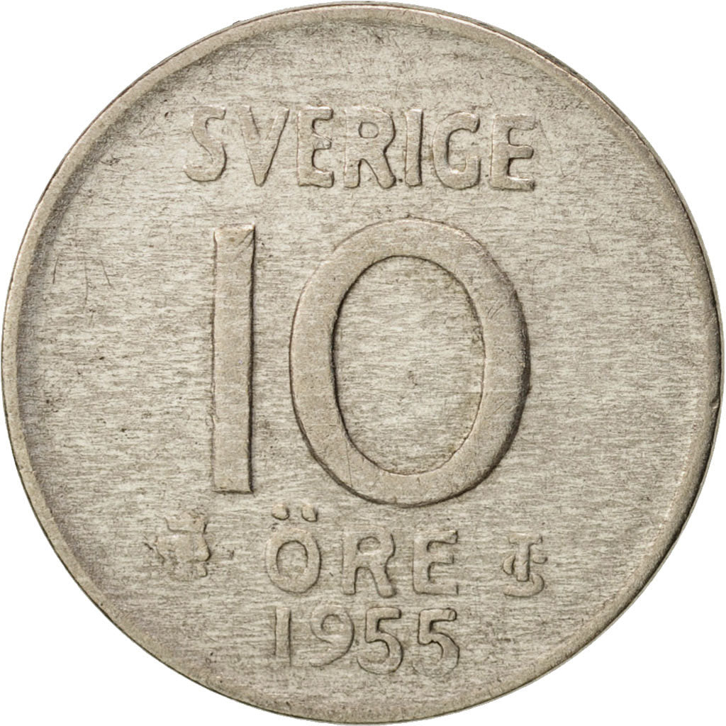 Sweden, Gustaf VI, 10 Öre, 1955, EF(40-45), Silver, KM:823