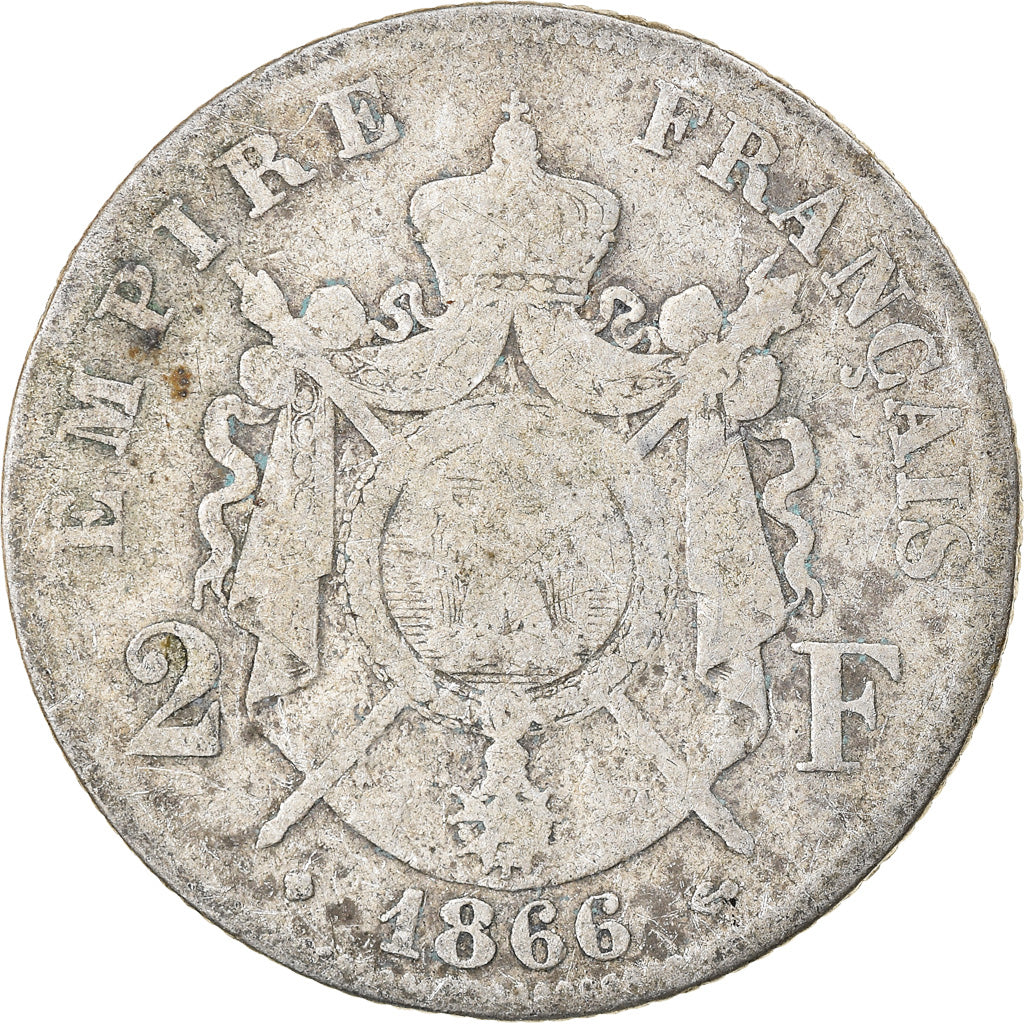 Munten, Frankrijk, Napoleon III, Napoléon III, 2 Francs, 1866, Strasbourg, ZG+