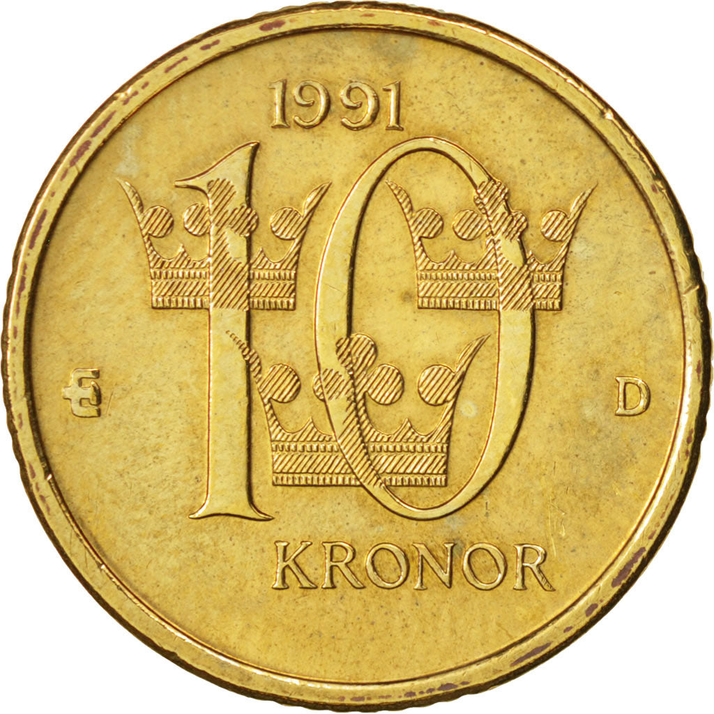 Moneda, Suecia, Carl XVI Gustaf, 10 Kronor, 1991, EBC, Cobre - aluminio - cinc