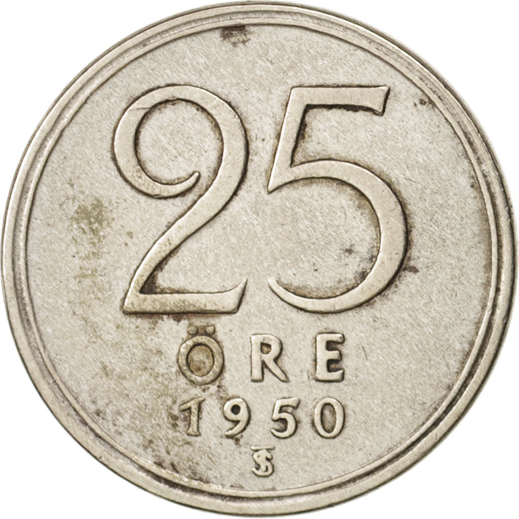 Svezia, Gustaf V, 25 Öre, 1950, BB, Argento, KM:816