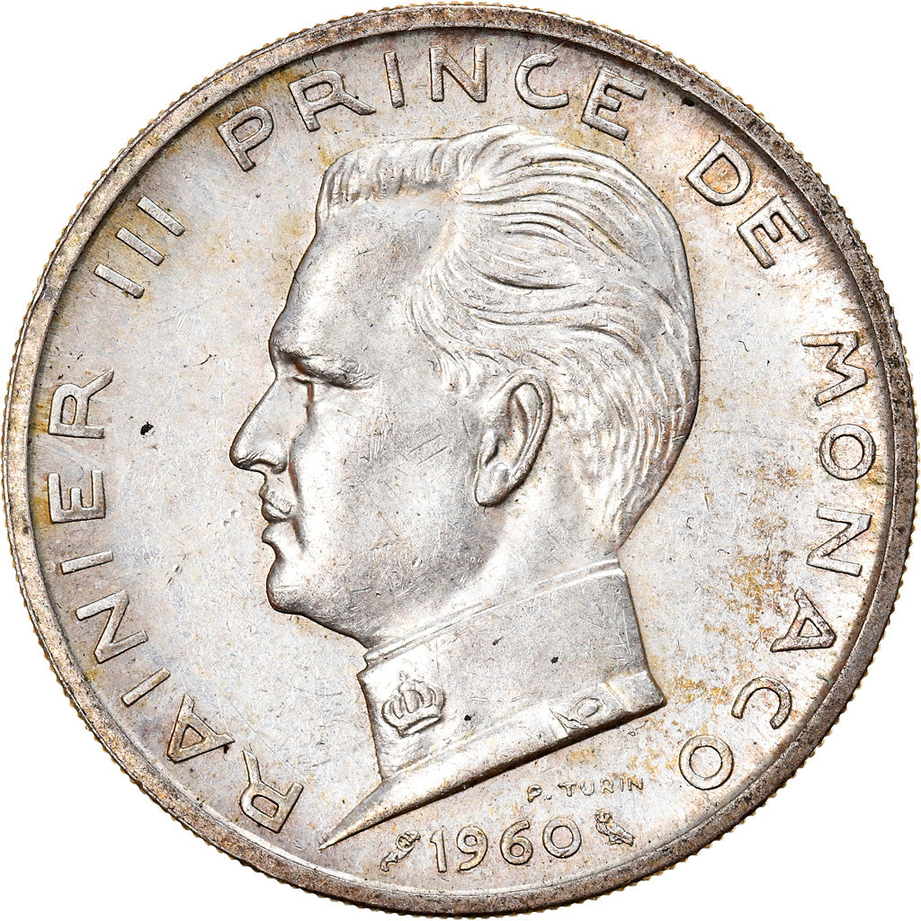 Coin, Monaco, Rainier III, 5 Francs, 1960, AU(50-53), Silver, KM:141, Gadoury:MC