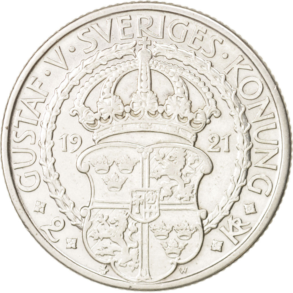 Sweden, Gustaf V, 2 Kronor, 1921, AU(50-53), Silver, KM:799