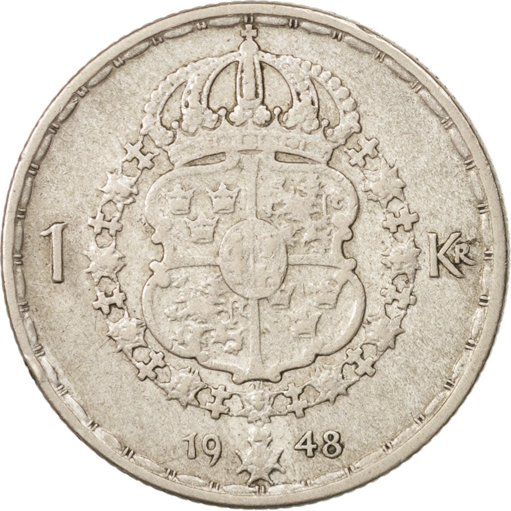 Coin, Sweden, Gustaf V, Krona, 1948, VF(30-35), Silver, KM:814