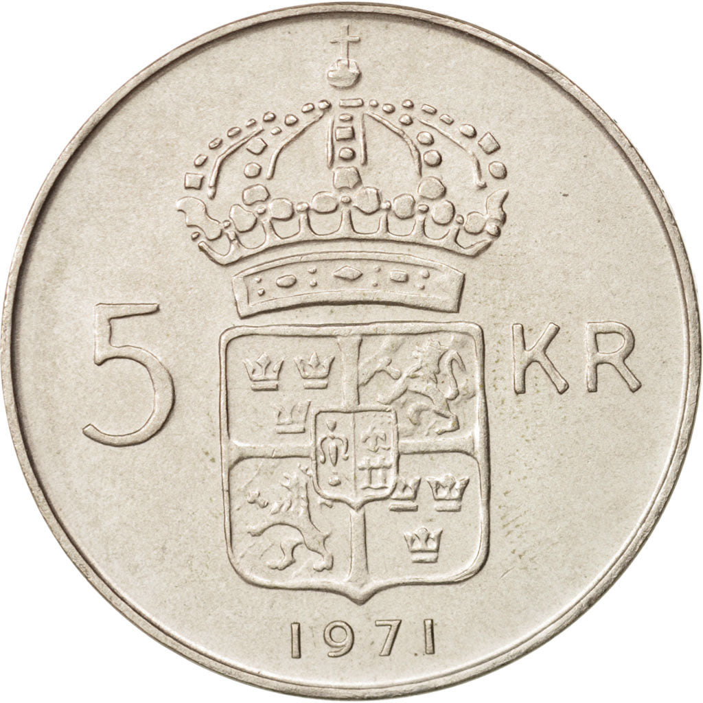 Coin, Sweden, Gustaf VI, 5 Kronor, 1971, AU(55-58), Silver, KM:829