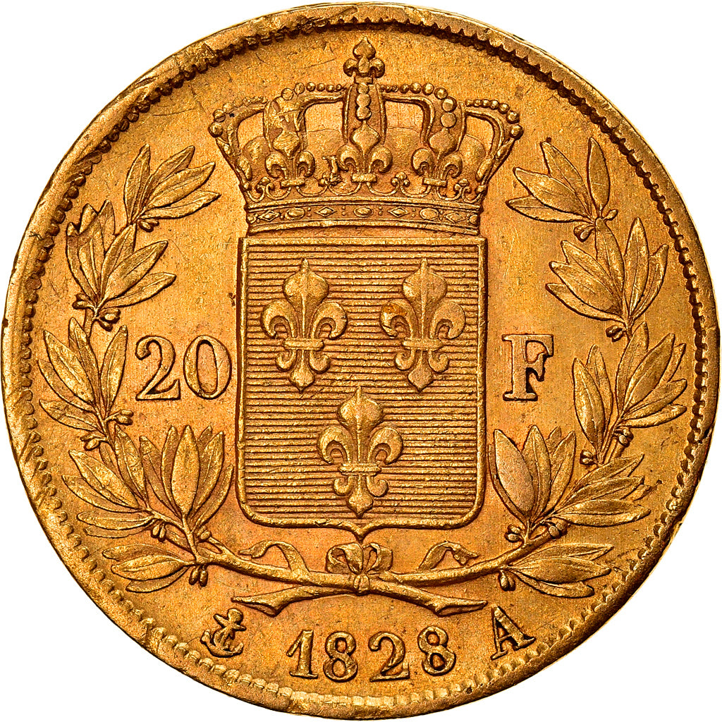 Moneda, Francia, Charles X, 20 Francs, 1828, Paris, MBC+, Oro, KM:726.1