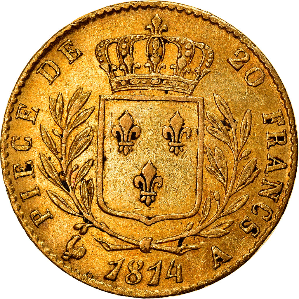 Moneta, Francia, Louis XVIII, Louis XVIII, 20 Francs, 1814, Paris, BB, Oro