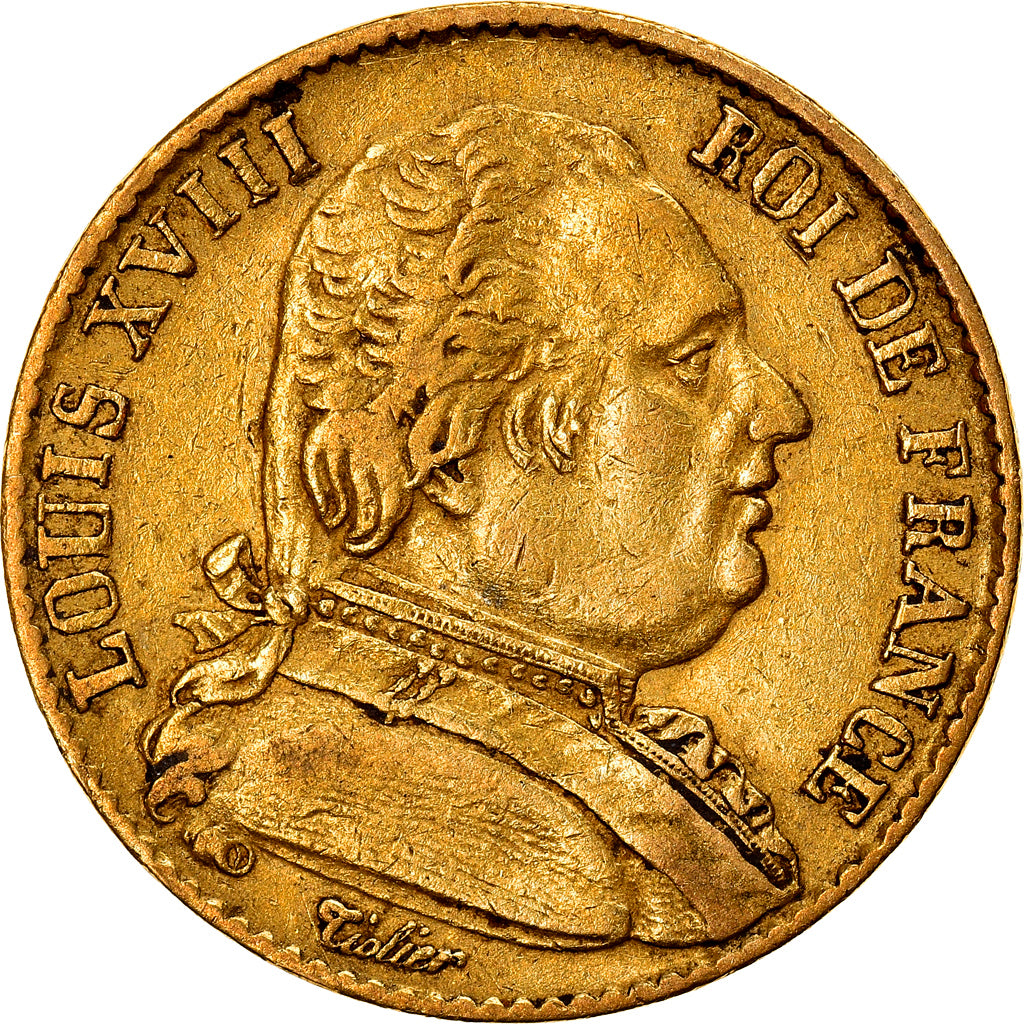 Moneda, Francia, Louis XVIII, Louis XVIII, 20 Francs, 1814, Paris, MBC, Oro