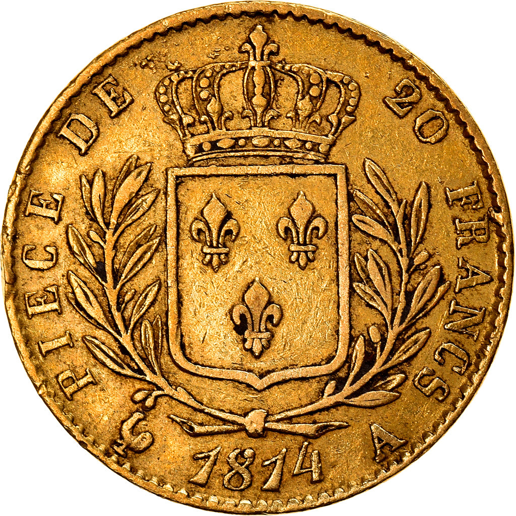 Moneda, Francia, Louis XVIII, Louis XVIII, 20 Francs, 1814, Paris, MBC, Oro