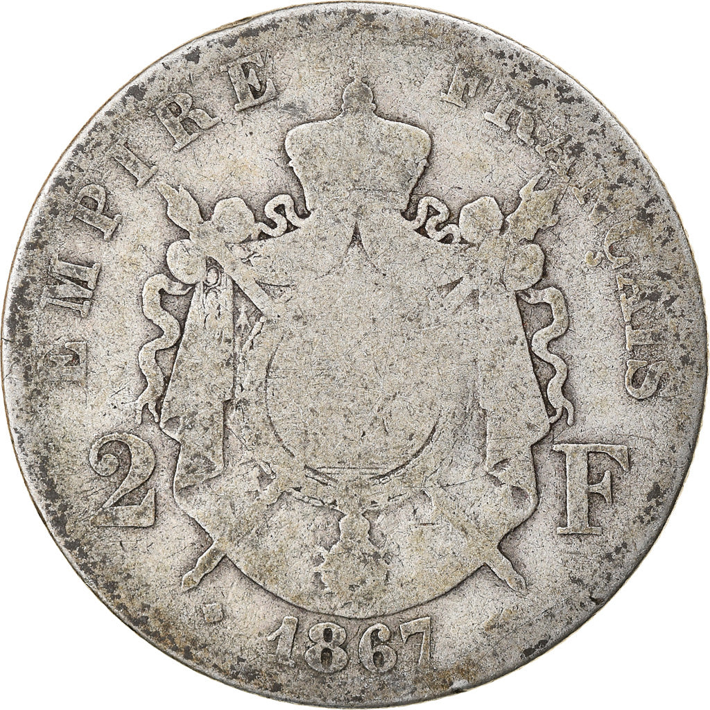 Monnaie, France, Napoleon III, Napoléon III, 2 Francs, 1867, Strasbourg, B+