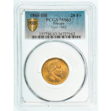 Monnaie, France, Napoleon III, 20 Francs, 1865, Strasbourg, GENI, MS63, SPL, Or