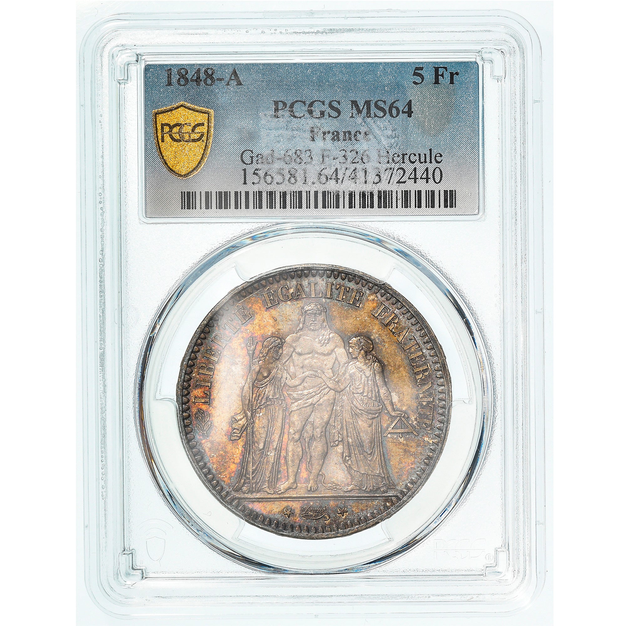 Coin, France, Hercule, 5 Francs, 1848, Paris, PCGS, MS64, MS(64), Silver