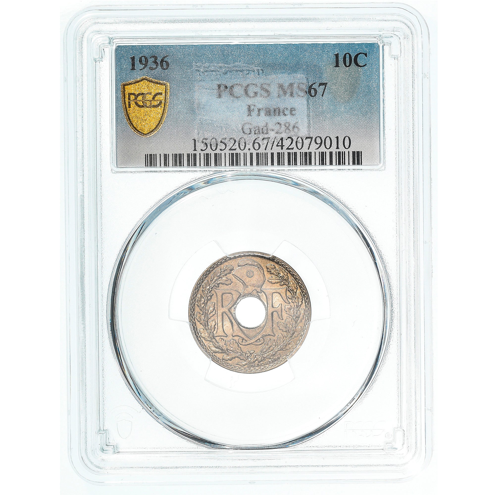 Moneda, Francia, Lindauer, 10 Centimes, 1936, Paris, PCGS, MS67, FDC, Cobre -