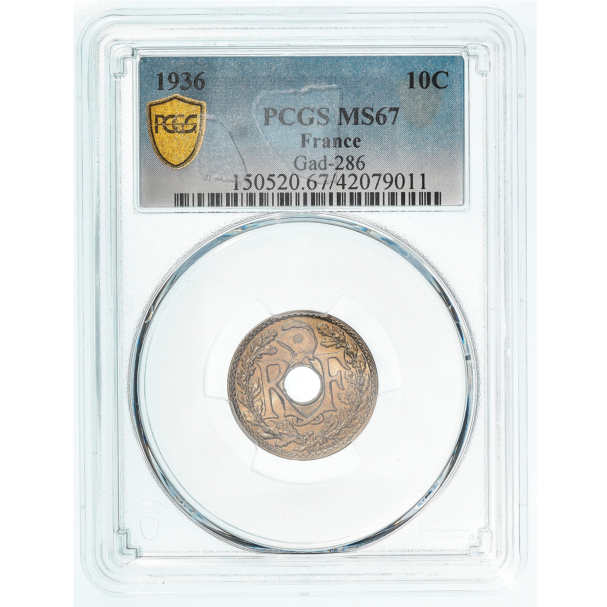 Moneta, Francia, Lindauer, 10 Centimes, 1936, Paris, PCGS, MS67, FDC