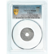 Coin, France, 10 Centimes, 1941, PCGS, MS66, MS(65-70), Zinc, graded, 42078983